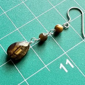 New Gemstone/Sterling Silver Drop Pear Tiger's Eye Earring Gift Box